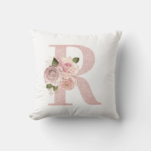 Girly Bleek Roos Gold Glitter Floral R Monogram Kussen (Voorkant)