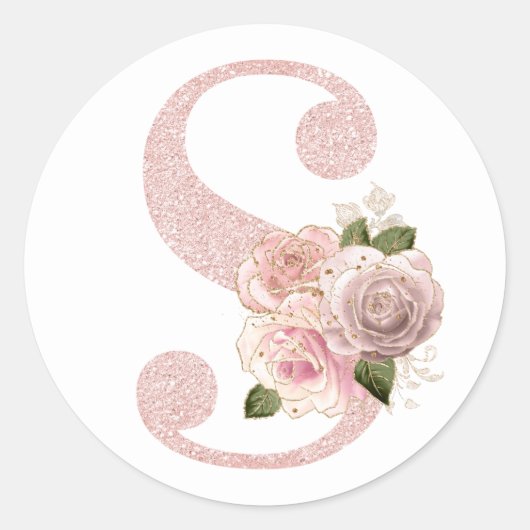 Girly Bleek Roos Gold Glitter Floral S Monogram Ronde Sticker (Voorkant)