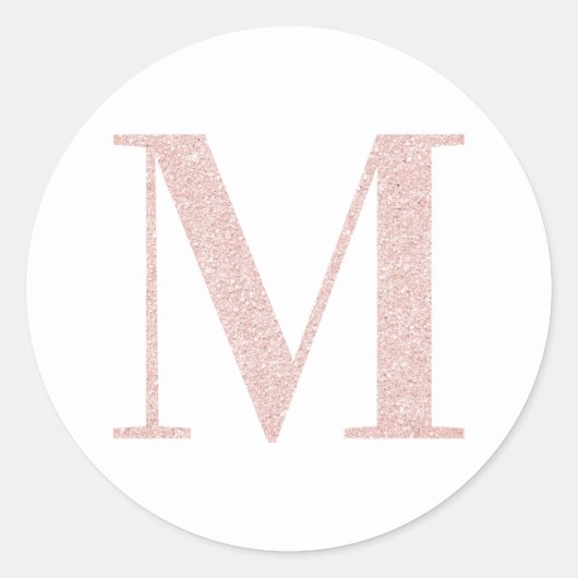 Girly Bleek Roos Gold Glitter Monogram M Ronde Sticker (Voorkant)