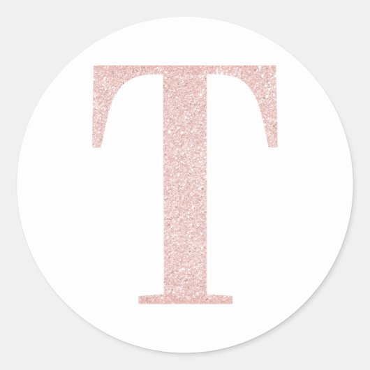 Girly Bleek Roos Gold Glitter Monogram T Ronde Sticker (Voorkant)