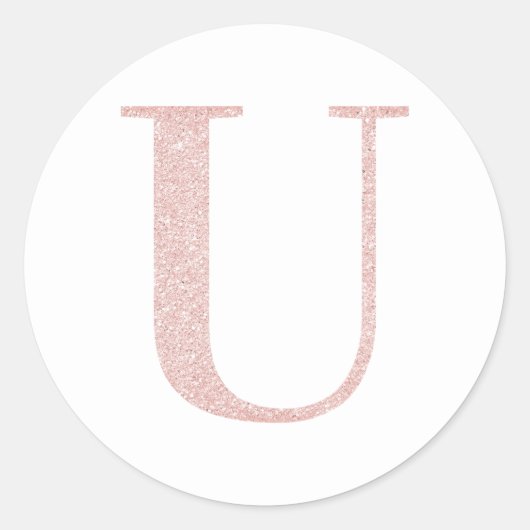 Girly Bleek Roos Gold Glitter Monogram U Ronde Sticker (Voorkant)