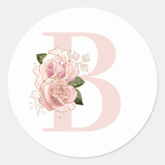 Girly Bleek Roos Gouden Glitter Bloemen Blush Mono Ronde Sticker (Voorkant)