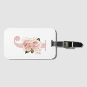 Girly Bleek Roze Gouden Glitter Bloem Initialen J Bagagelabel (Voorkant (horizontaal))