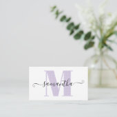 Girly Bleke Paarse en witte Polka Dot Monogram Visitekaartje (Staand voorkant)