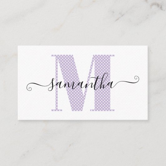 Girly Bleke Paarse en witte Polka Dot Monogram Visitekaartje (Voorkant)