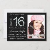Girly Bling Diamond en Silver Glitter Sweet 16 Kaart (Voorkant)
