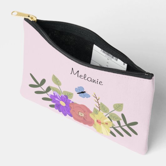 Girly Bloemen en Vlinder Roze Gepersonaliseerd Etui (Open)