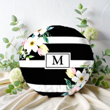Girly bloemen Monogram Zwart Wit Gestreept