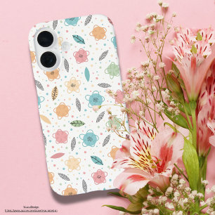 Girly bloemenillustratie Multicolor Pastel Roze iPhone 16 Hoesje