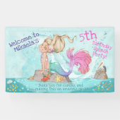Girly Blonde Turquoise Pink Mermaid Birthday Spandoek (Horizontaal)
