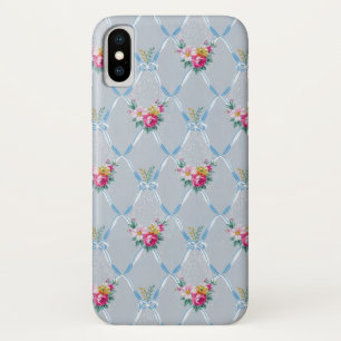 Girly Blue Bows  roze Rose Floral Pattern Case-Mate iPhone Case