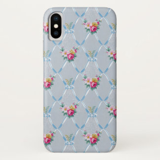 Girly Blue Bows  roze Rose Floral Pattern Case-Mate iPhone Case