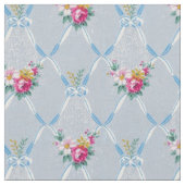 Girly Blue Bows  roze Rose Floral Pattern Stof (Close Up)