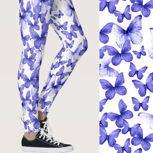 Girly Blue Butterflies Whimsical Patterned Leggings