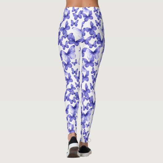 Girly Blue Butterflies Whimsical Patterned Leggings (Achterkant)