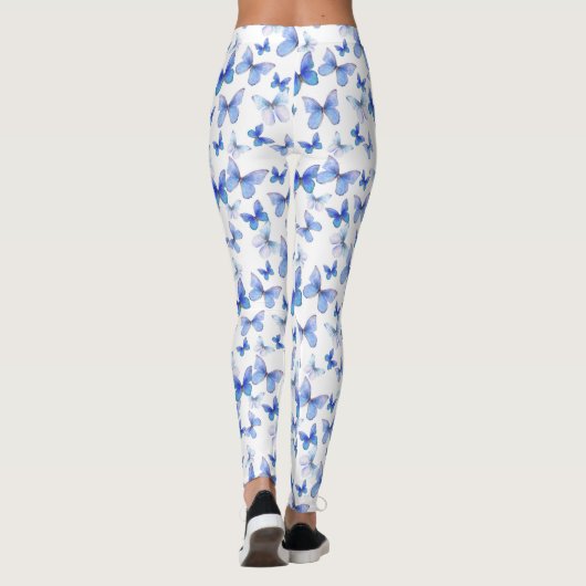 Girly blue butterfly whimsical patterned leggings (Achterkant)