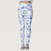 Girly blue butterfly whimsical patterned leggings (Voorkant)