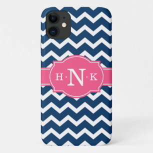 Girly Blue Chevron Pink Monogram Case-Mate iPhone Case