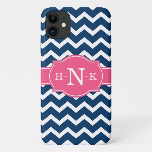 Girly Blue Chevron Pink Monogram Case-Mate iPhone Case (Achterkant)