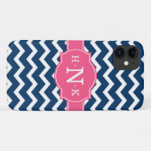 Girly Blue Chevron Pink Monogram Case-Mate iPhone Case (Achterkant (horizontaal))