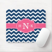 Girly Blue Chevron Pink Monogram Muismat (Met muis)