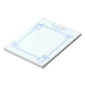 Girly Blue Coquette Bow Personalized Name Notitieblok (Linkerzijde)