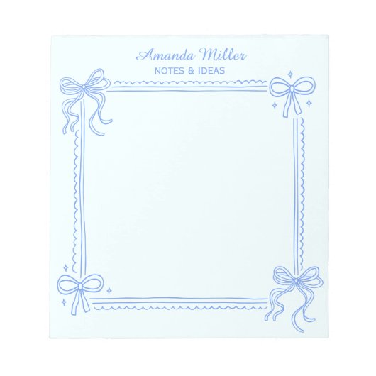 Girly Blue Coquette Bow Personalized Name Notitieblok (Voorkant)