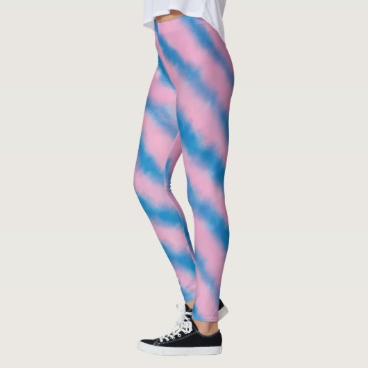 Girly Blue en Pink Cloud Retro Aesthetische Stripe Leggings (Links)