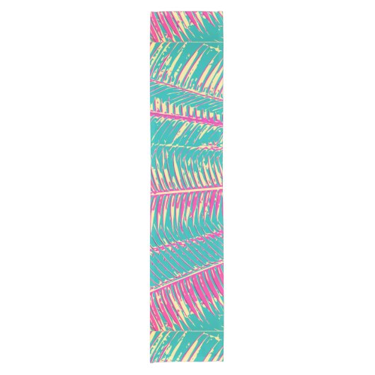 Girly Blue en Pink Tropical Palm Fronds Korte Tafelloper (Voorkant)