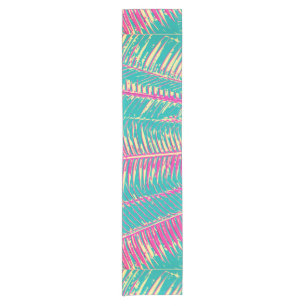 Girly Blue en Pink Tropical Palm Fronds Korte Tafelloper