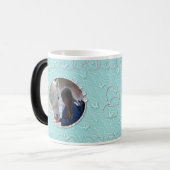 Girly Blue Faux Sparkly Two Foto Hart Accent Magische Mok (Voorkant links)