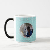 Girly Blue Faux Sparkly Two Foto Hart Accent Magische Mok (Links)