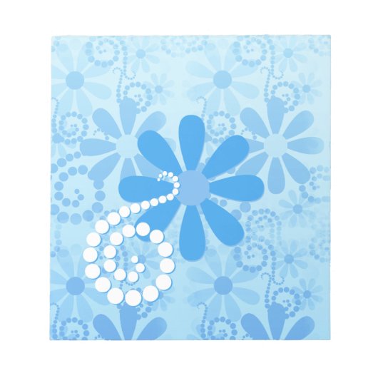 Girly Blue Floral Retro Flowers Notitieblok (Voorkant)