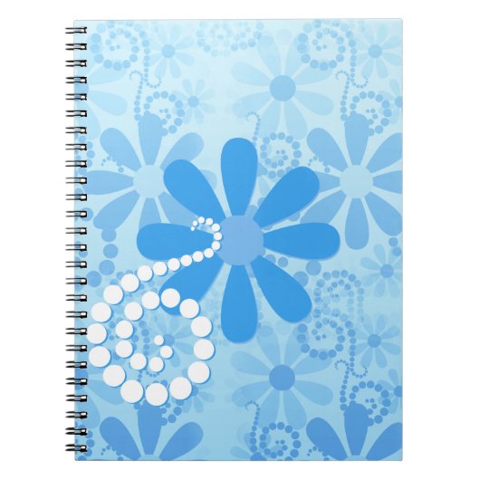 Girly Blue Floral Retro Flowers Notitieboek (Voorkant)