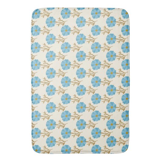 Girly Blue Flowers Cream Badmat (Voorkant Verticaal)