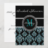 Girly Blue Glitter Black Damask Vrijgezellenfeest Kaart (Voorkant / Achterkant)