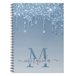Girly Blue Glitter Drives Ombre Monogram Notitieboek