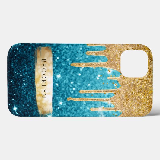 Girly Blue Glitter Gold Drift Sparkle Glam Stars Case-Mate iPhone Case (Achterkant (horizontaal))