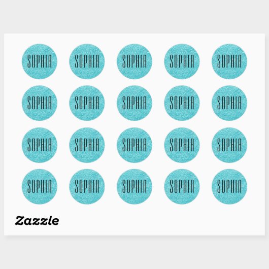 Girly Blue Glitter Naam Schattige Sparkle Ronde Sticker (Vel)