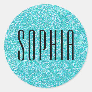 Girly Blue Glitter Naam Schattige Sparkle Ronde Sticker