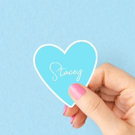 Girly Blue Heart Sticker met naam