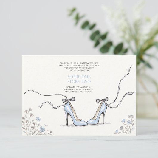 Girly Blue Heels Bridal Shower Enclosure Card Informatiekaartje (Staand voorkant)
