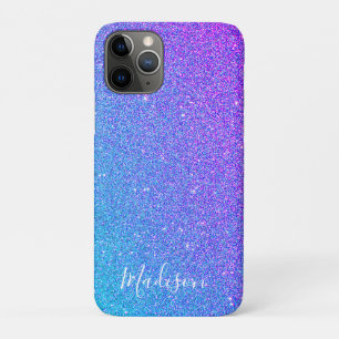 Girly Blue Paars Glitter Sparkle Ombre Name Case-Mate iPhone Case