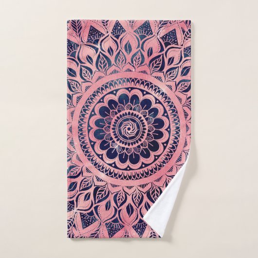Girly Blue Pink Mandala Floral Bad Handdoek (Handdoek)