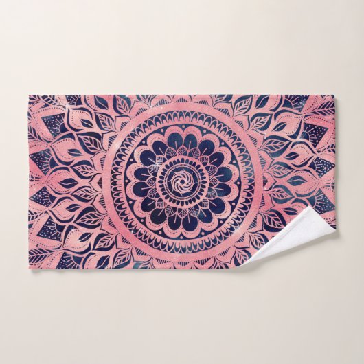 Girly Blue Pink Mandala Floral Bad Handdoek (Handdoek)
