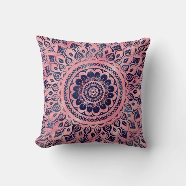 Girly Blue Pink Mandala Floral Kussen (Voorkant)