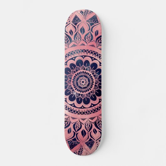 Girly Blue Pink Mandala Floral Persoonlijk Skateboard (Voorkant)