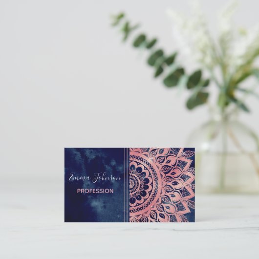 Girly Blue Pink Mandala Floral  Visitekaartje (Staand voorkant)
