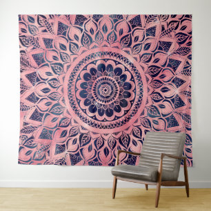 Girly Blue Pink Mandala Floral Wandkleed
