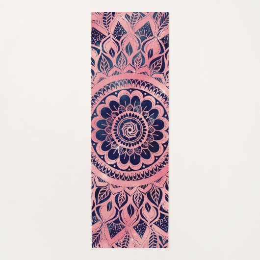 Girly Blue Pink Mandala Floral Yogamat (Voorkant)